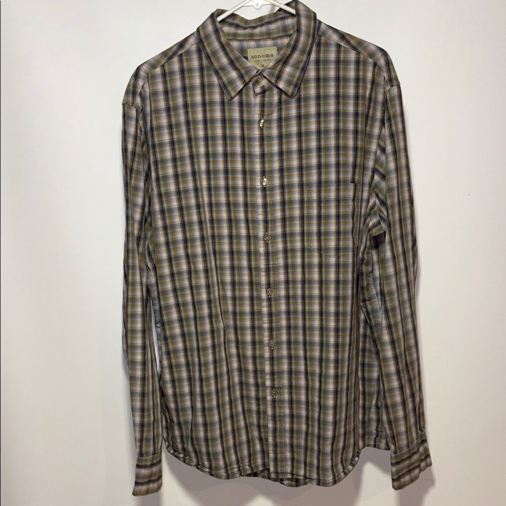 Sonoma Green and Blue Plaid Button Down Shirt